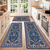 iPeachs 3-Piece Farmhouse Kitchen Rug & Runner Set – Vintage Distressed Low Pile Non-Slip Mats for Kitchen, Entryway & Laundry Room